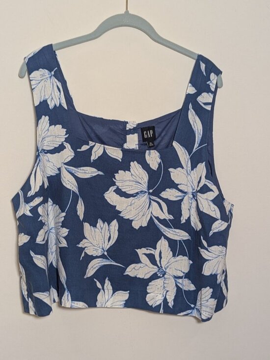 Tops - Tank Top Linen Blend Square Neck Button Back